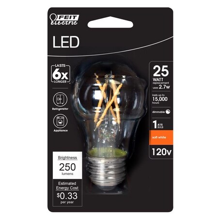 Feit Electric Feit A15 E26 (Medium) Filament LED Bulb Soft White 25 Watt Equivalence 1 pk BPA1525927CAFIL